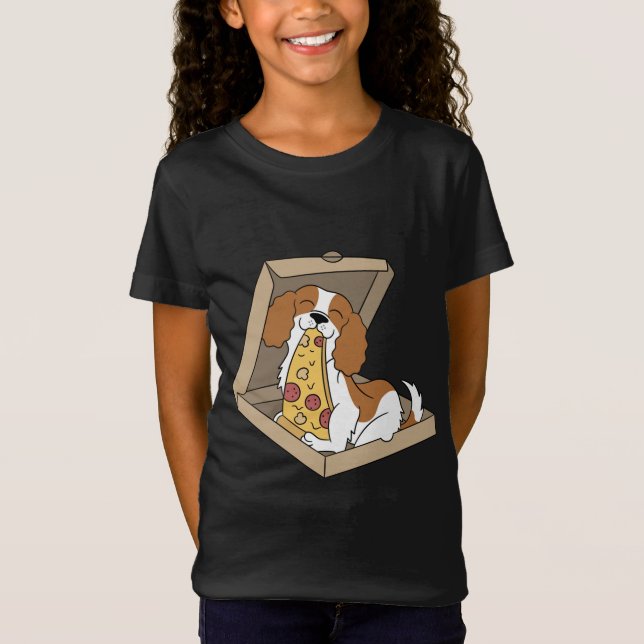 Camiseta Cavalier King Charles Spaniel Comendo Pizza Funny  (Frente)