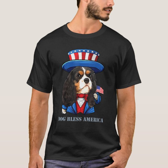 Camiseta Cavalier King Charles Spaniel Dog 4 De Julho De Am (Frente)