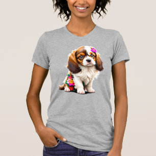 Camiseta Cavalier King Charles Spaniel Filhote Floral Femin