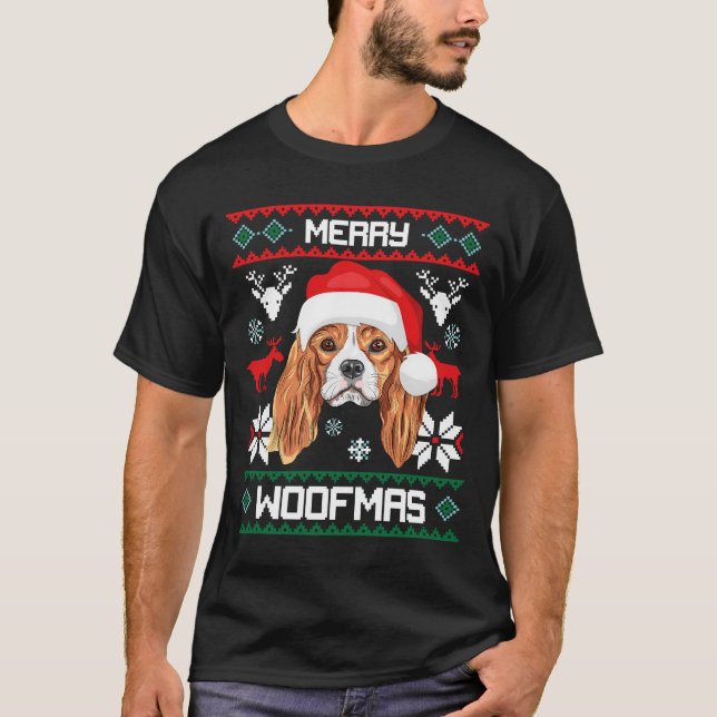 Camiseta Cavalier King Charles Spaniel Merry Woofmas (Frente)