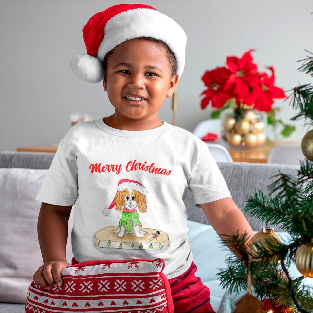 Camiseta Cavalier King Charles Spaniel Natal Aquar (Criador carregado)