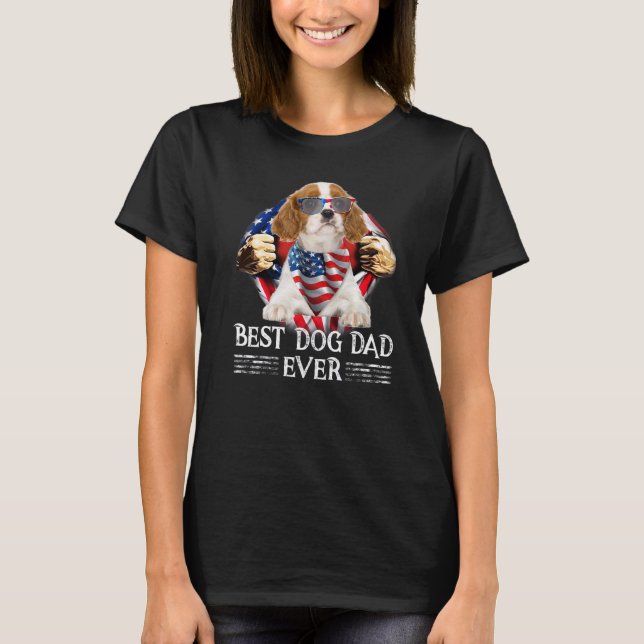 Camiseta Cavalier King Charles Spaniel Pai American Flag Gi (Frente)