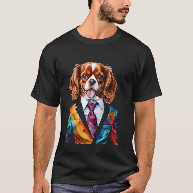 Camiseta Cavalier King Charles Spaniel Suit Dog Funny Impre (Frente)