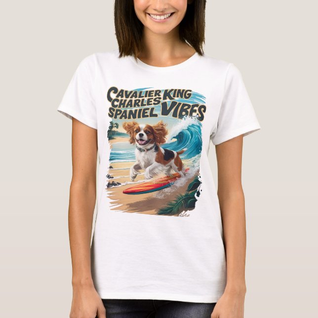 Camiseta Cavalier King Charles Spaniel Surfing (Frente)
