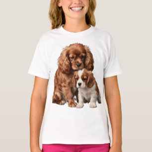 Camiseta Cavalier Spaniel Ruby e seu cachorrinho Blenheim