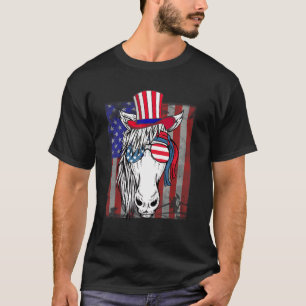 Camiseta Cavalo 4 De Julho Bandeira Americana EUA Mulheres