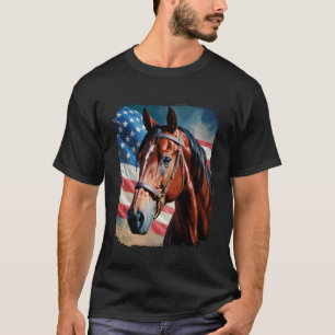 Camiseta Cavalo 4 de Julho Patriótico Cavalo Bandeira Ameri
