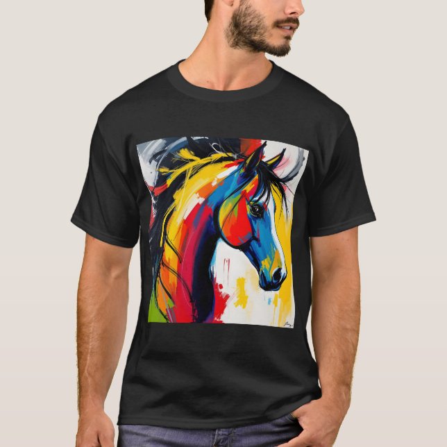Camiseta Cavalo Abstrato Groovy de Estilo 1960 (Frente)