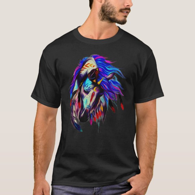 Camiseta Cavalo - Abstrato Nativo Americano Para Homens E M (Frente)