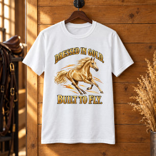 Camiseta Cavalo Akhal-Teke Vestido de Ouro Construído para