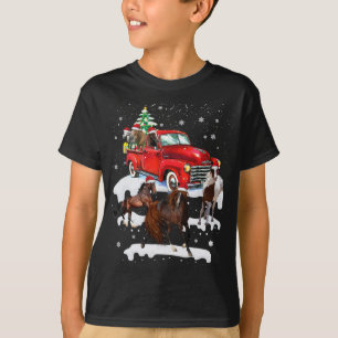 Camiseta Cavalo Andando Caminhão Vermelho Xmas Feliz Natal