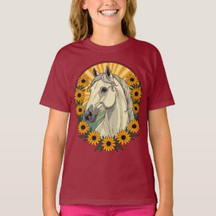 Camiseta Cavalo Andando E Flores Susan De Olhos Negros