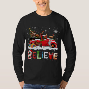 Camiseta Cavalo Andando Red Truck Árvore de Natal Acredite