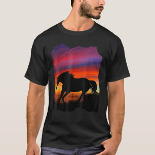 Camiseta Cavalo Árabe lindo pôr do sol silhueta laranja p