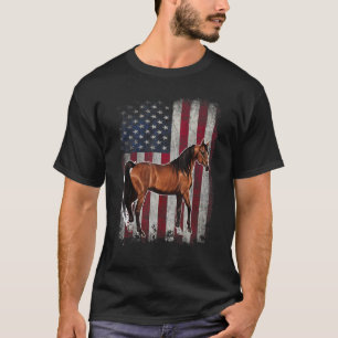 Camiseta Cavalo Árabe Patriótico Bandeira Americana Vintage