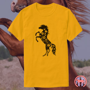 Camiseta Cavalo Árabe Preto Floral