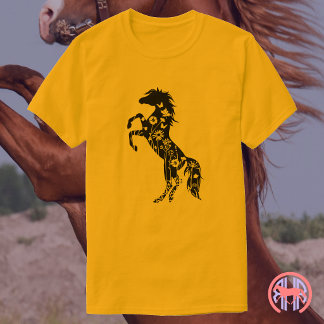 Camiseta Cavalo Árabe Preto Floral