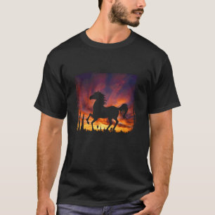 Camiseta Cavalo Árabe Silhueta do Pôr do Sol-Laranja H