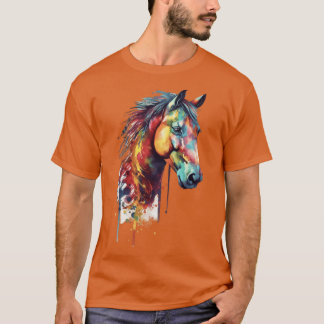 Camiseta Cavalo Arco-íris Cabeça Aquarela