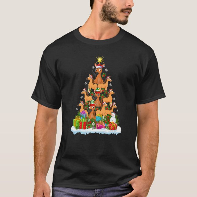 Camiseta Cavalo Árvore de Natal de Natal (Frente)