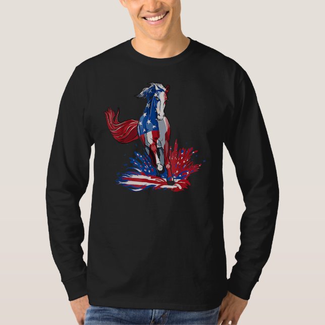 Camiseta Cavalo - Bandeira Americana Usa Cavalo Patriótico  (Frente)