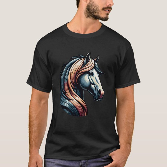 Camiseta Cavalo Boho com Crina Fluindo Cor Bege (Frente)