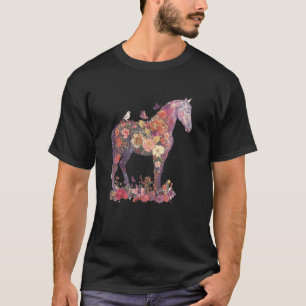 Camiseta Cavalo Boho com Detalhe Floral e Estética Etérea