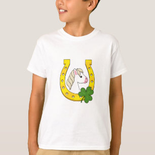 Camiseta Cavalo Branco Bonito com Sapato de Cavalo Ouro, Ca