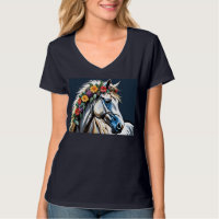Cavalo Branco Floral Com Fundo Preto