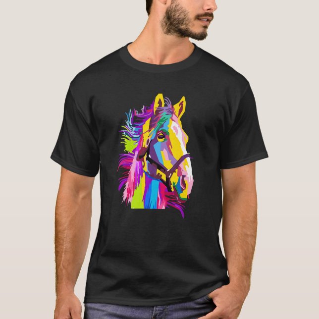 Camiseta Cavalo Cabeça Colorida Estilo Pop (Frente)