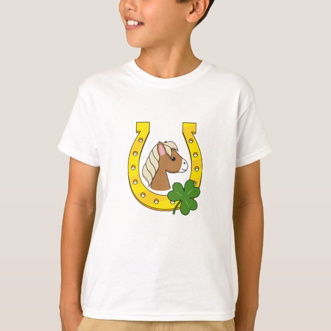 Camiseta Cavalo castanho giro-bonito com sapato de cavalo O (Frente)