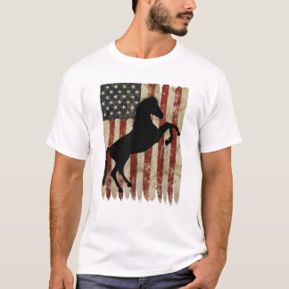 Camiseta Cavalo Cavaleiro Bandeira Americana EUA Patriótico