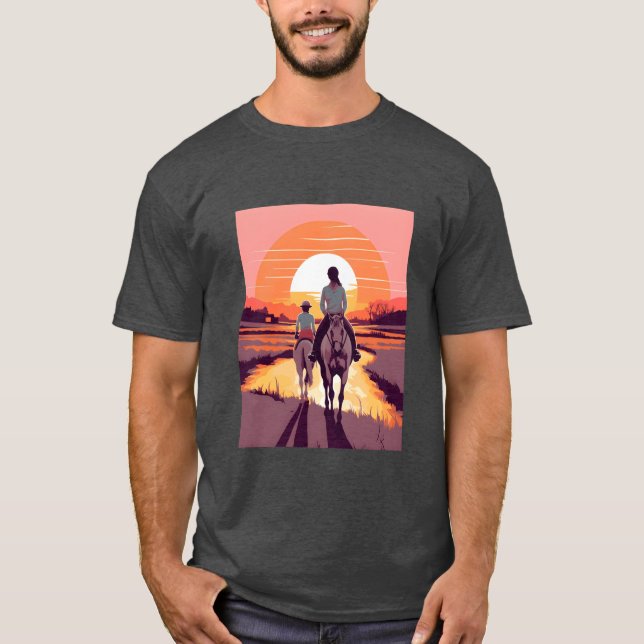 Camiseta Cavalo Cavaleiro Mãe Filha Horseback Andando r (Frente)
