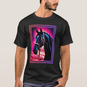 Camiseta Cavalo Celestial Beleza Majestoso Cavalo Preto Com