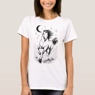 Camiseta Cavalo Celestial Galopando Crescente Lua Estrelas