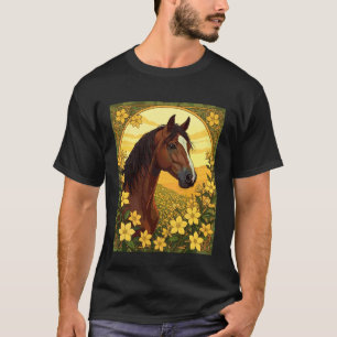 Camiseta Cavalo Cercado por Flores de Jasmins Amarelos