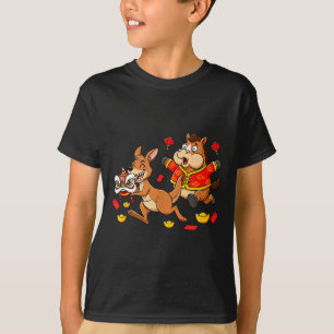 Camiseta Cavalo Chinês Canguru Divertido Crianças Homens Mu