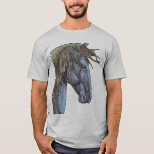 Camiseta Cavalo Cinza Majestoso com Crina Fluindo