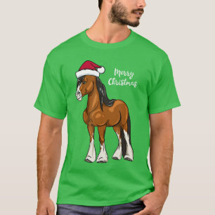 Camiseta Cavalo Clydesdale de desenho animado fofo de Natal