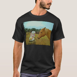 Camiseta Cavalo & coelhinho da Páscoa amarelos louros