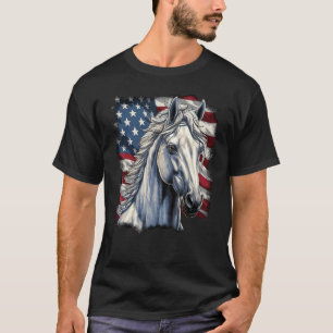Camiseta Cavalo Com Bandeira Dos EUA De Equitação Equestre
