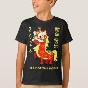 Camiseta Cavalo com fantasia de máscara de leão fofo ano no