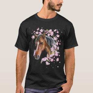 Camiseta Cavalo com Flor de Cerejeira Cavalo Cavalo Marrom