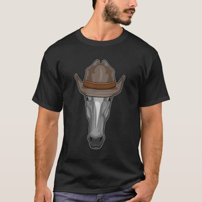 Camiseta Cavalo como Cowboy com Chapéu (Frente)