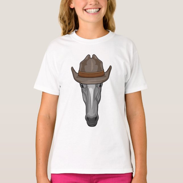 Camiseta Cavalo como Cowboy com Chapéu (Frente)