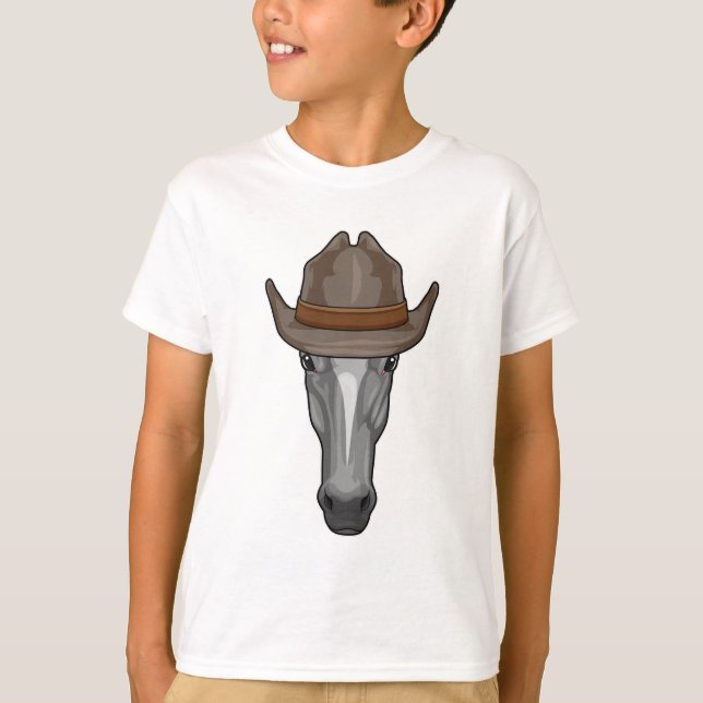 Camiseta Cavalo como Cowboy com Chapéu (Frente)
