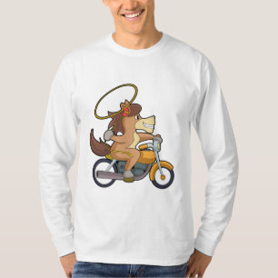 Camiseta Cavalo como cowboy com laço e moto