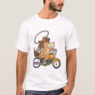 Camiseta Cavalo como cowboy com laço e moto