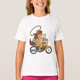 Camiseta Cavalo como cowboy com laço e moto