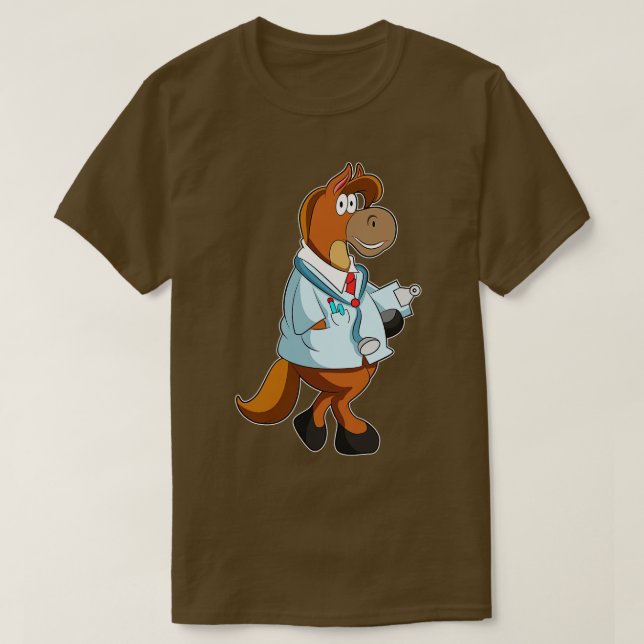 Camiseta Cavalo como Doutor com Jaleco de Estetoscópio (Frente do Design)